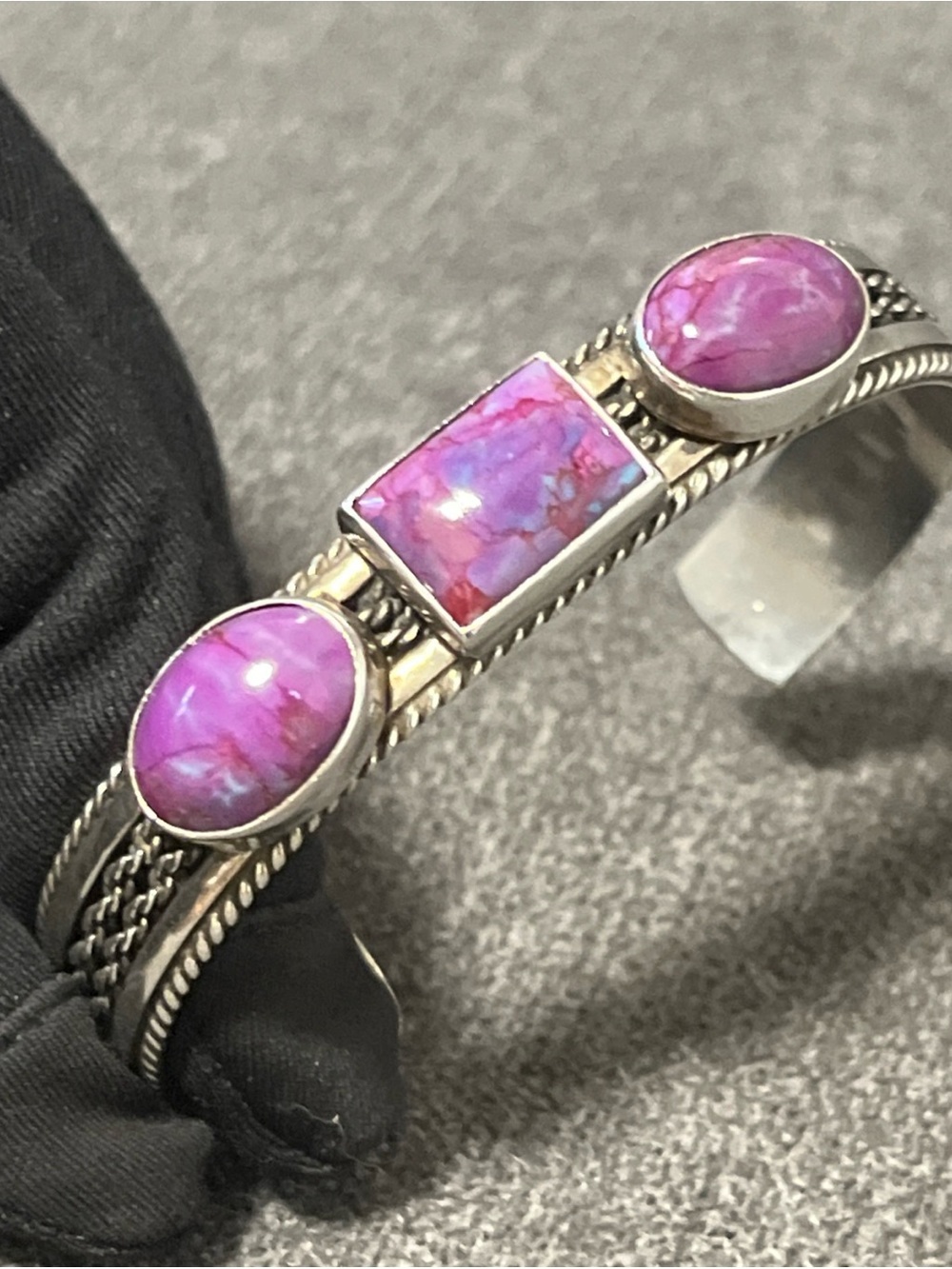 VTG Sterling Silver Cuff Bracelet purple spiny oyster turquoise Navajo Jake 32g